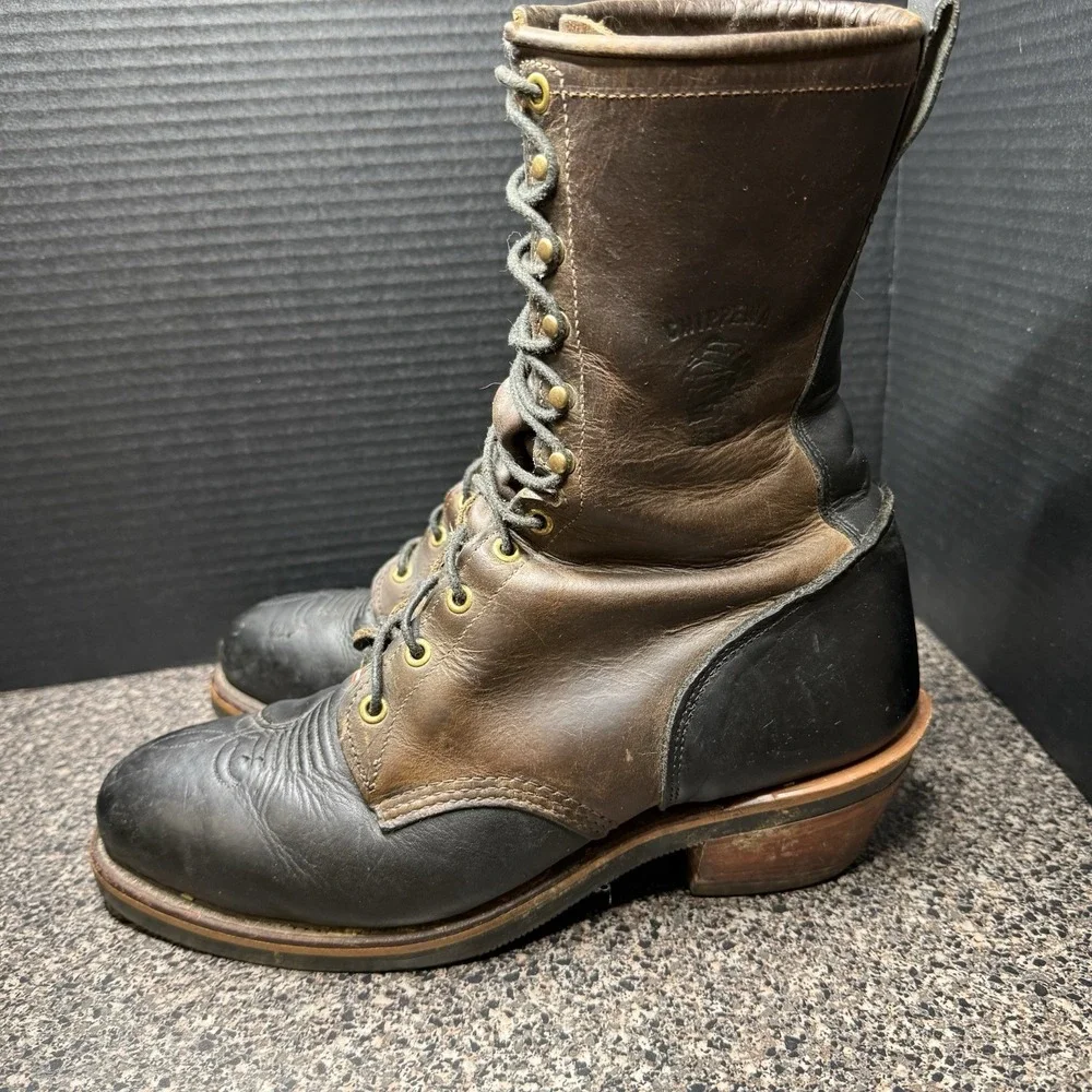 Chippewa Steel Toe Logger Packer Boots USA‎ Vibram Lace Up Leather 10/10.5D READ